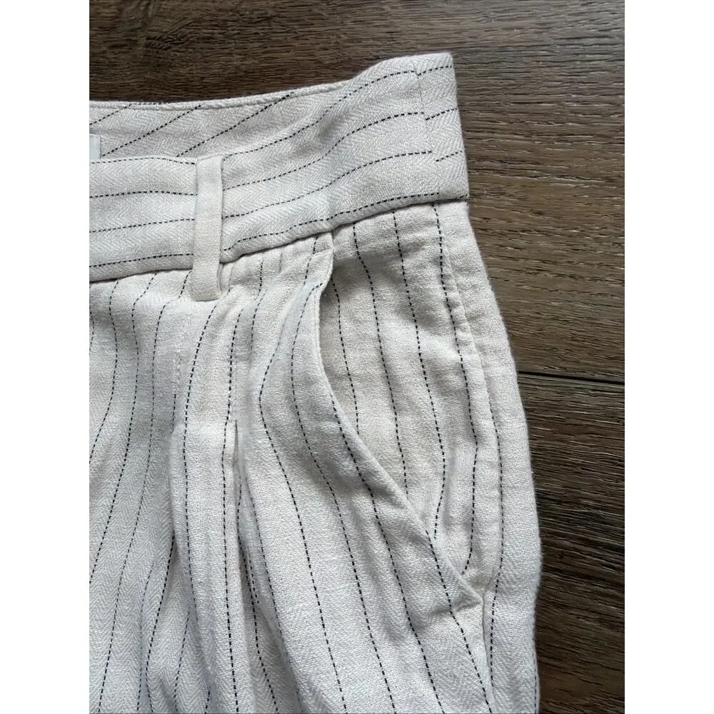 Banana Republic Factory Linen-Blend Pants Women 6 Beige Striped Pleated Academia